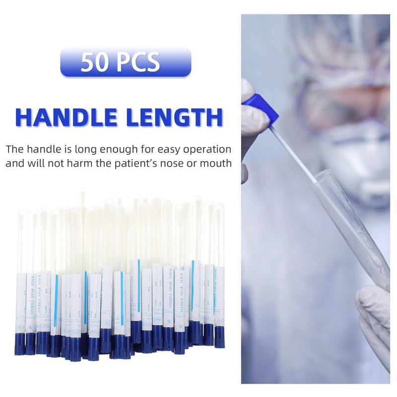 EXCEART 50 Sets Nasopharyngeal Specimen Flocked Swab Nasal Swabs Sterile Individually Wrapped Nylon Flocking Tip Flocked Swab with Tube and Labels for Sampling（Random Color） - Image 4